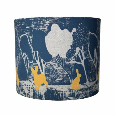 Preview image for Handmade Lampshade - Charcoal Night, Yellow Hares 